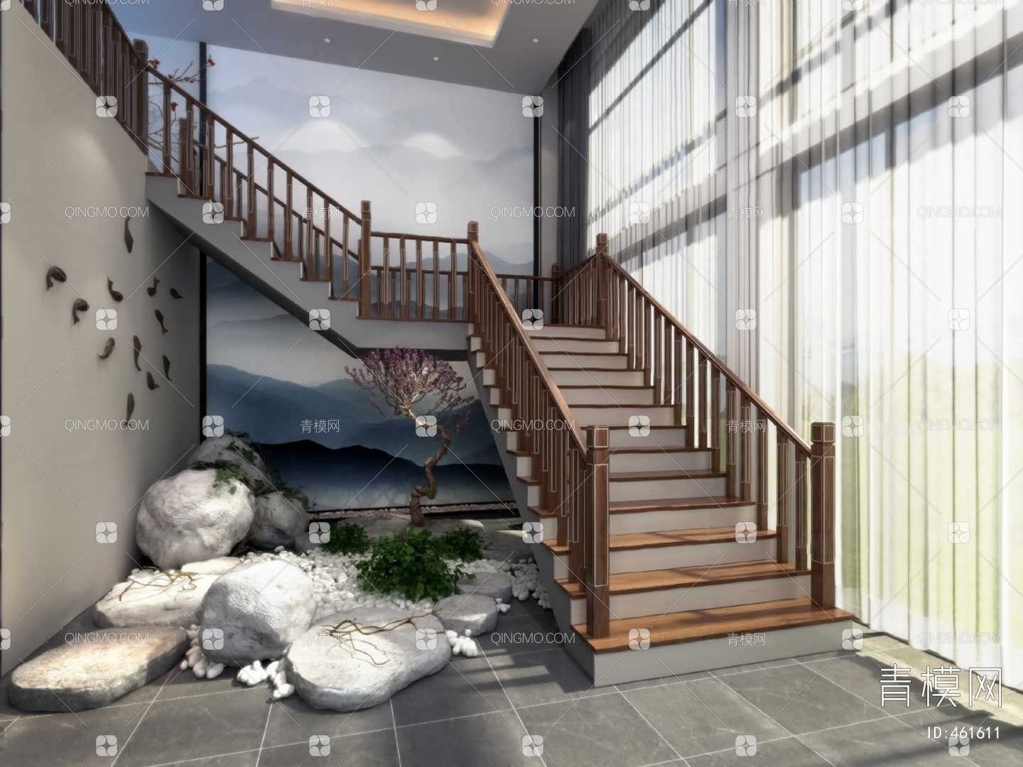 新中式楼梯过道装修图片 – 设计本装修效果图