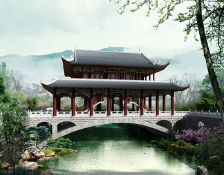 中式桥建筑风雨亭
