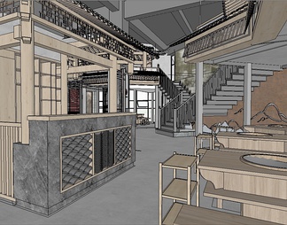 火锅店 火锅店SU模型下载【ID:382049】