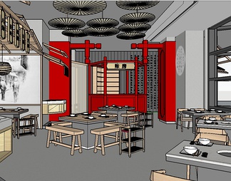 火锅店 火锅店SU模型下载【ID:382045】