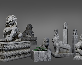 石狮子雕塑陈设 石狮子雕塑陈设3d模型下载【ID:538954】