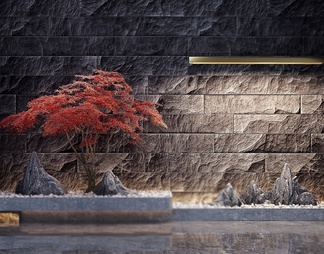 红枫山石园艺小品