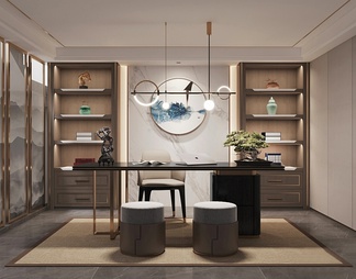 书房 书桌椅组合 书房 书桌椅组合3D模型下载【ID:564851】