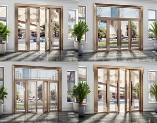 玫瑰金不锈钢双开大门 玫瑰金不锈钢双开大门3d模型下载【ID:569275】