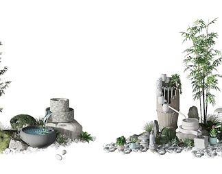 庭院景观小品 假山山水 庭院景观小品 假山山水3d模型下载【ID:576377】