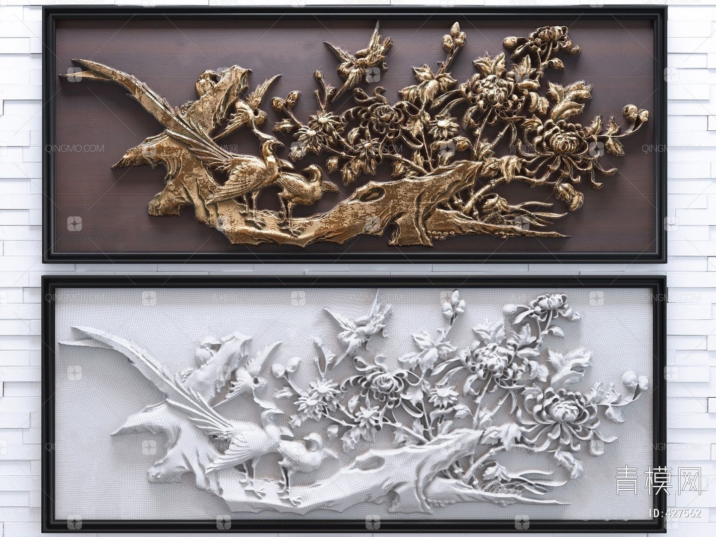 【金属浮雕画3D模型】-VR新中式有灯光有贴图MAX2013金属浮雕画3d模型下载-ID427562-免费3Dmax模型库 - 青模3d模型网