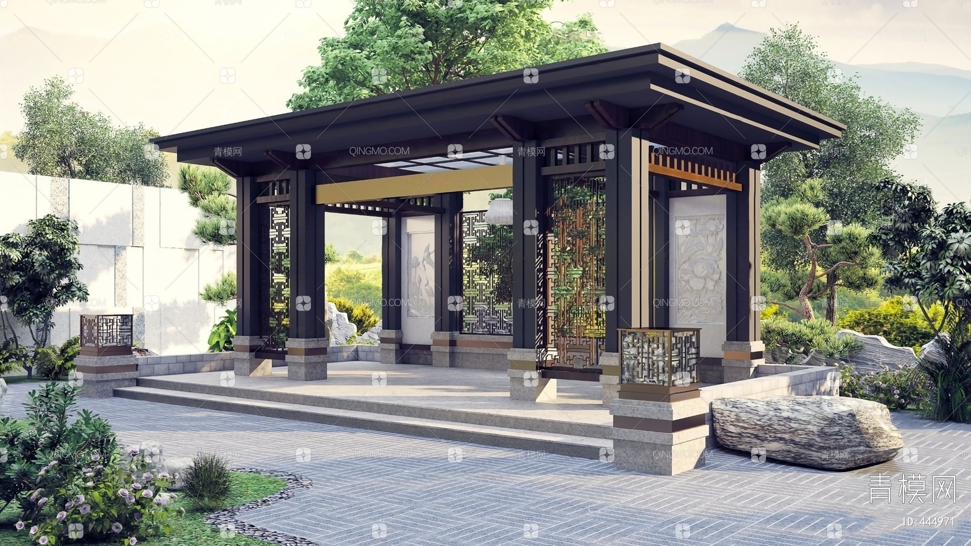 新中式凉亭设计案例|三维|建筑/空间|kaokaoshiwo123_原创作品-站酷ZCOOL
