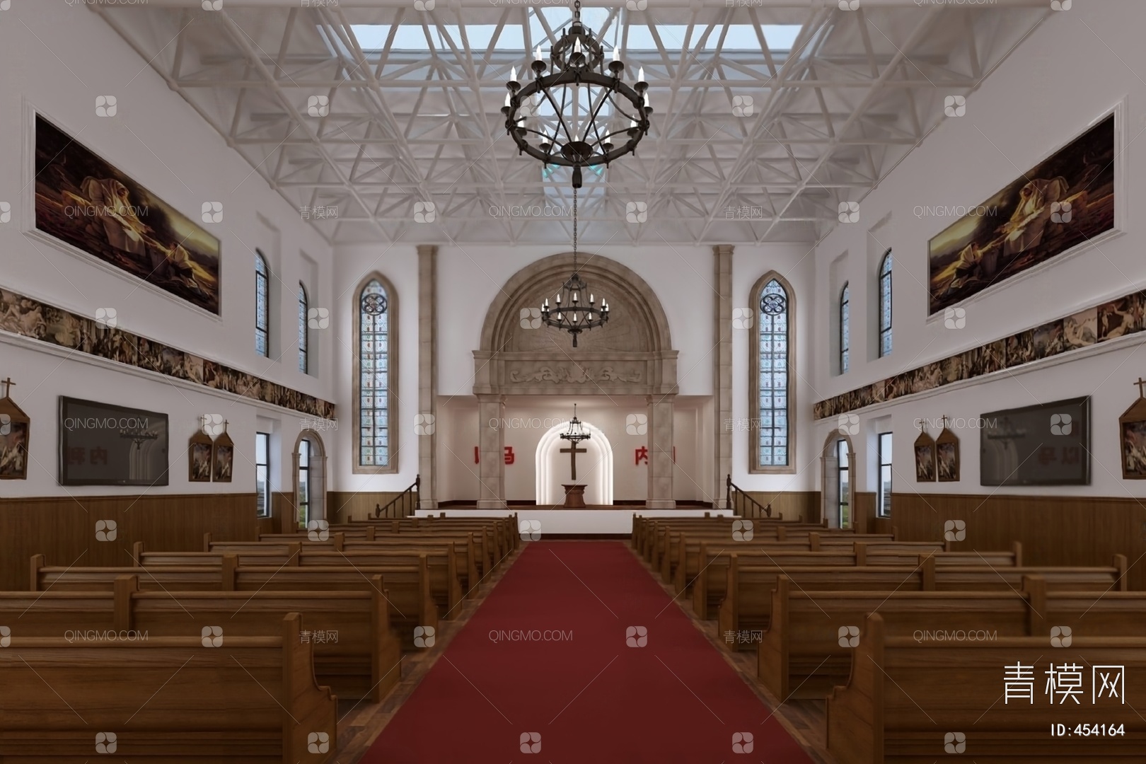 【教堂3D模型】-VR简欧有灯光有贴图MAX2016教堂3d模型下载-ID454164-免费3Dmax模型库 - 青模3d模型网