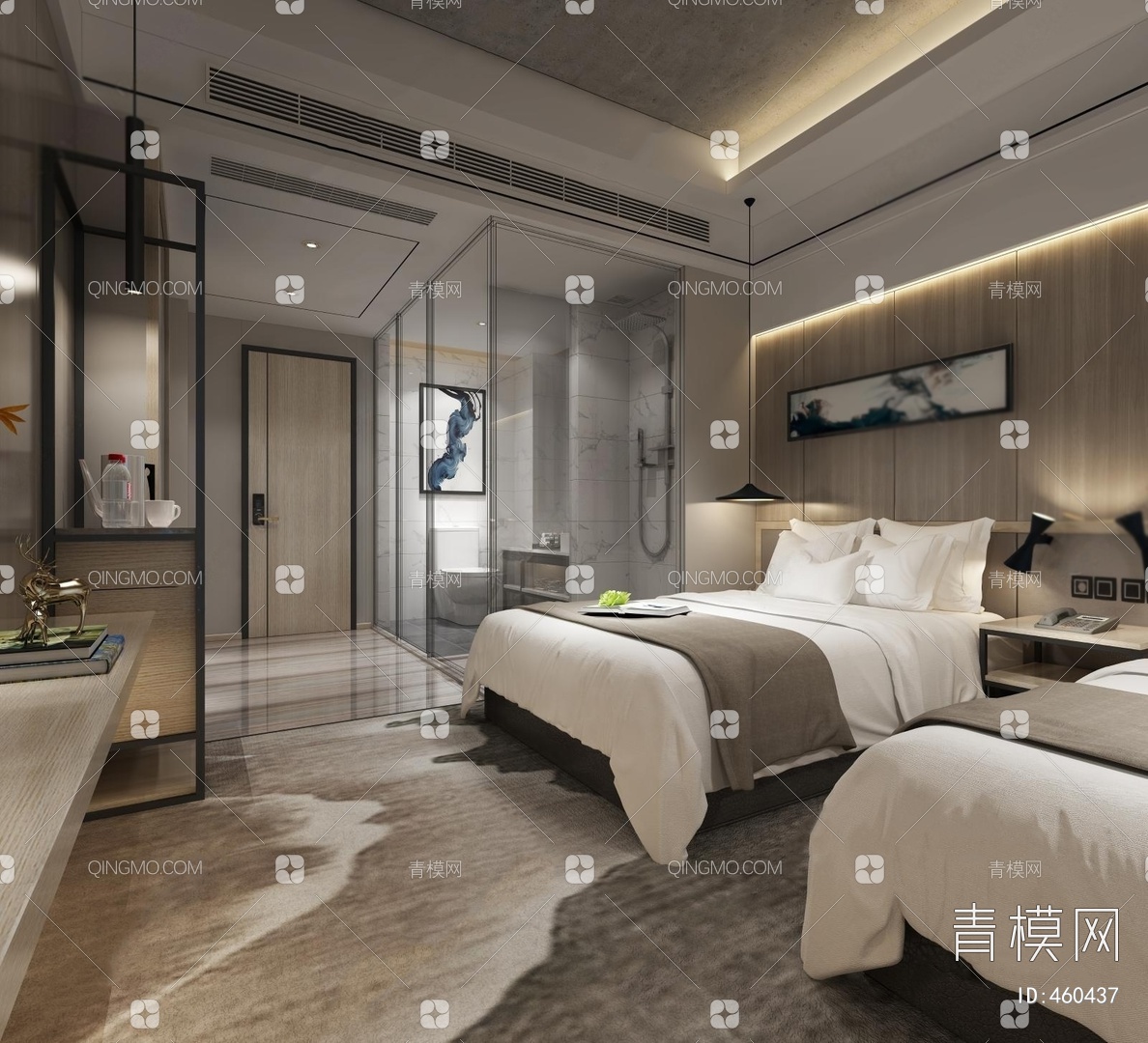 现代酒店客房双人标间3D模型下载_ID10298993_3dmax免费模型-欧模网