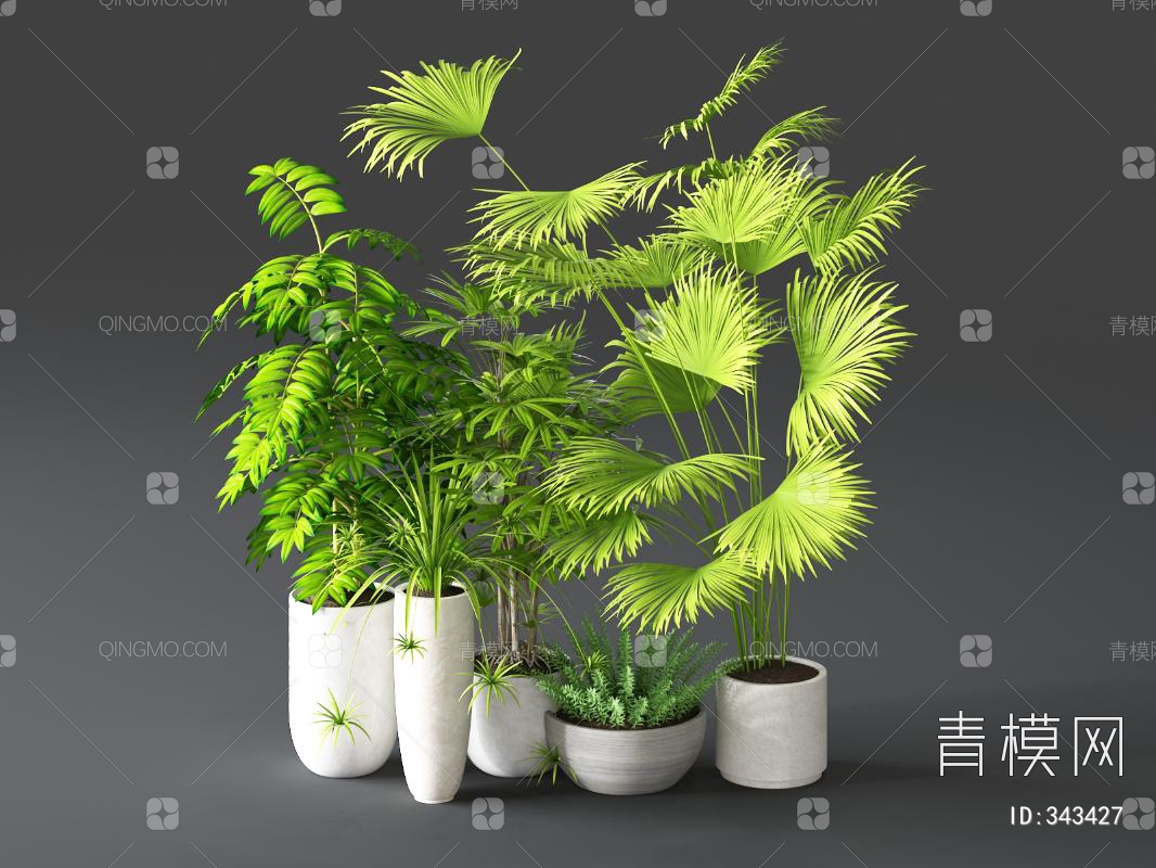 【植物盆栽组合3D模型】-现代VR无灯光有贴图MAX2014植物盆栽组合3d模型下载-ID343427-免费3Dmax模型库 - 青模3d模型网
