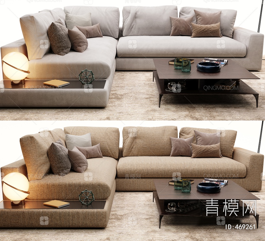 【布艺沙发3D模型】-现代VR有灯光有贴图MAX2014布艺沙发3d模型下载-ID469261-免费3Dmax模型库 - 青模3d模型网