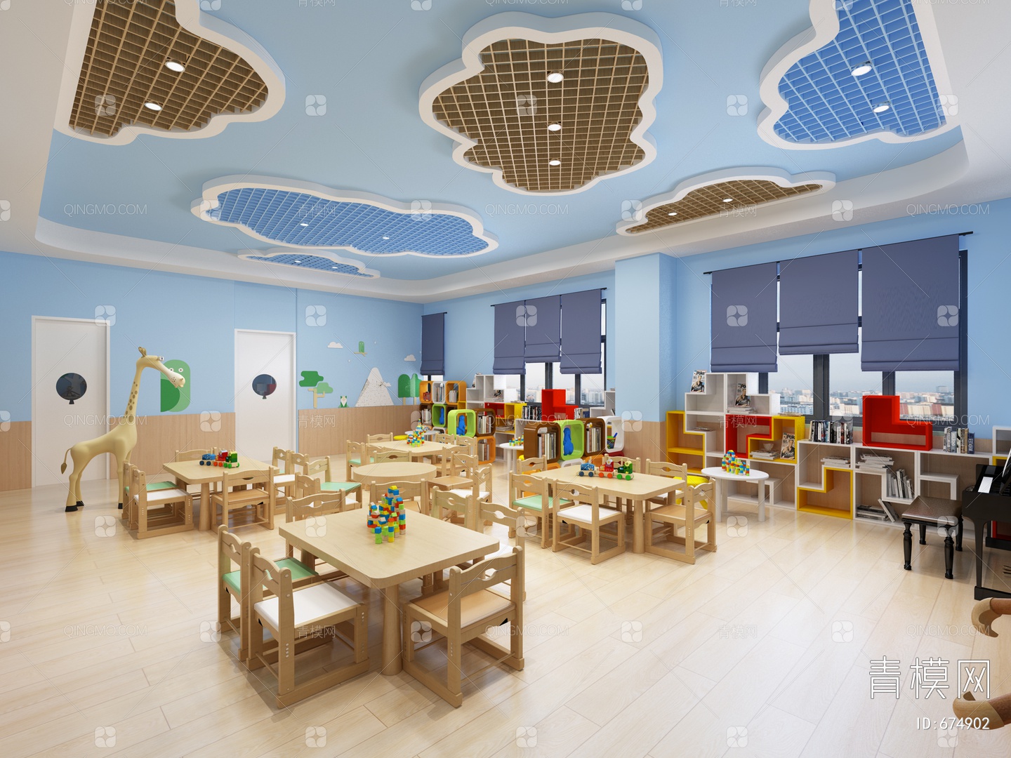 【幼儿园教室3D模型】-现代VR有灯光有贴图MAX2016幼儿园教室3d模型下载-ID674902-免费3Dmax模型库 - 青模3d模型网