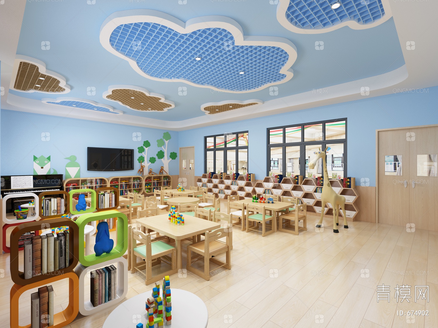 【幼儿园教室3D模型】-现代VR有灯光有贴图MAX2016幼儿园教室3d模型下载-ID674902-免费3Dmax模型库 - 青模3d模型网