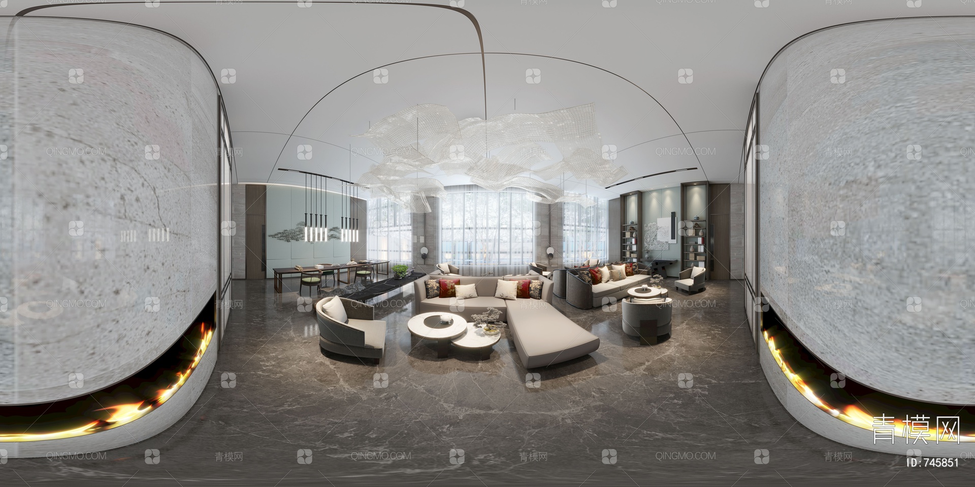 【全景售楼中心3D模型】_现代CR有灯光有贴图MAX2021全景售楼中心3d模型下载_ID745851_免费3Dmax模型库 - 青模3d模型网