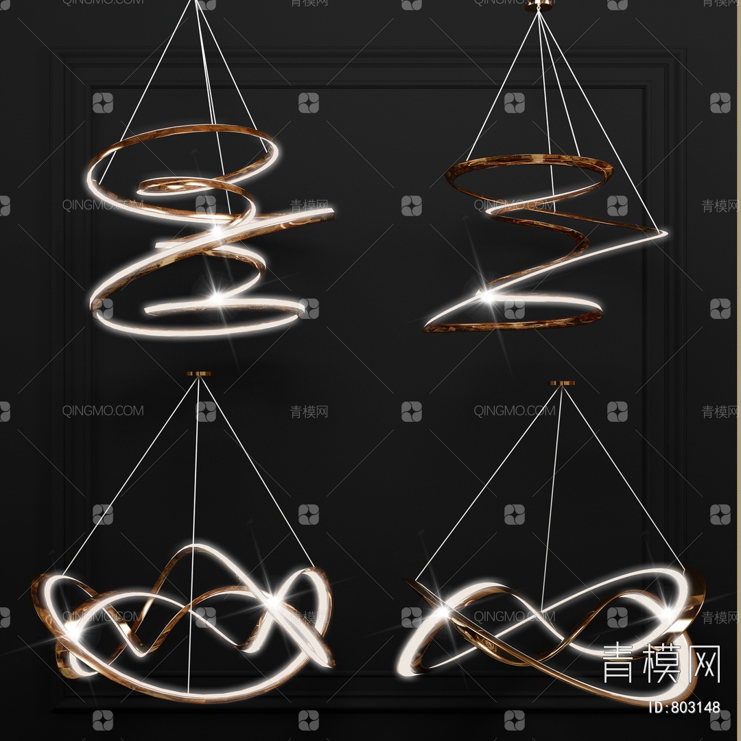 【金属环形吊灯3D模型】-现代VR无灯光有贴图MAX2016金属环形吊灯3d模型下载-ID803148-免费3Dmax模型库 - 青模3d模型网