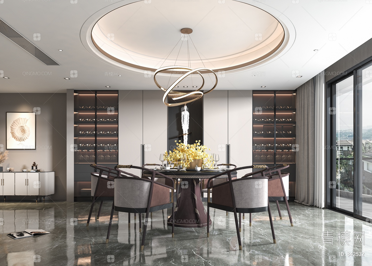 【餐厅,酒柜,吊灯,餐桌3D模型】-VR新中式有灯光有贴图MAX2016餐厅,酒柜,吊灯,餐桌3d模型下载-ID842532-免费3Dmax ...