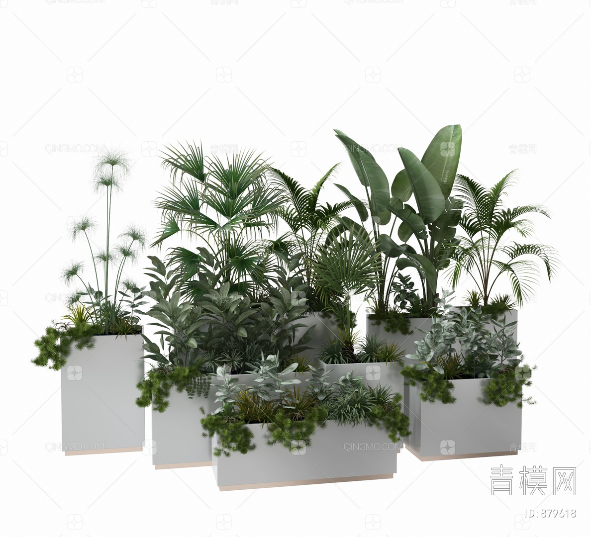 【植物盆栽组合3D模型】-现代VR无灯光有贴图MAX2014植物盆栽组合3d模型下载-ID879618-免费3Dmax模型库 - 青模3d模型网