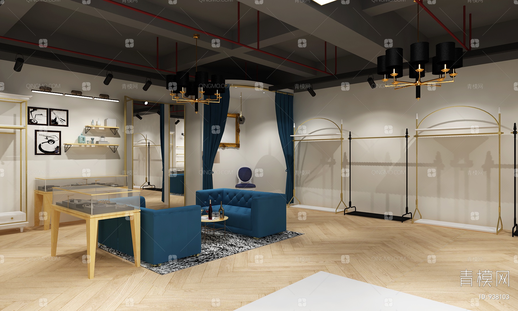 【服装店3D模型】-现代VR有灯光有贴图MAX2015服装店3d模型下载-ID938103-免费3Dmax模型库 - 青模3d模型网