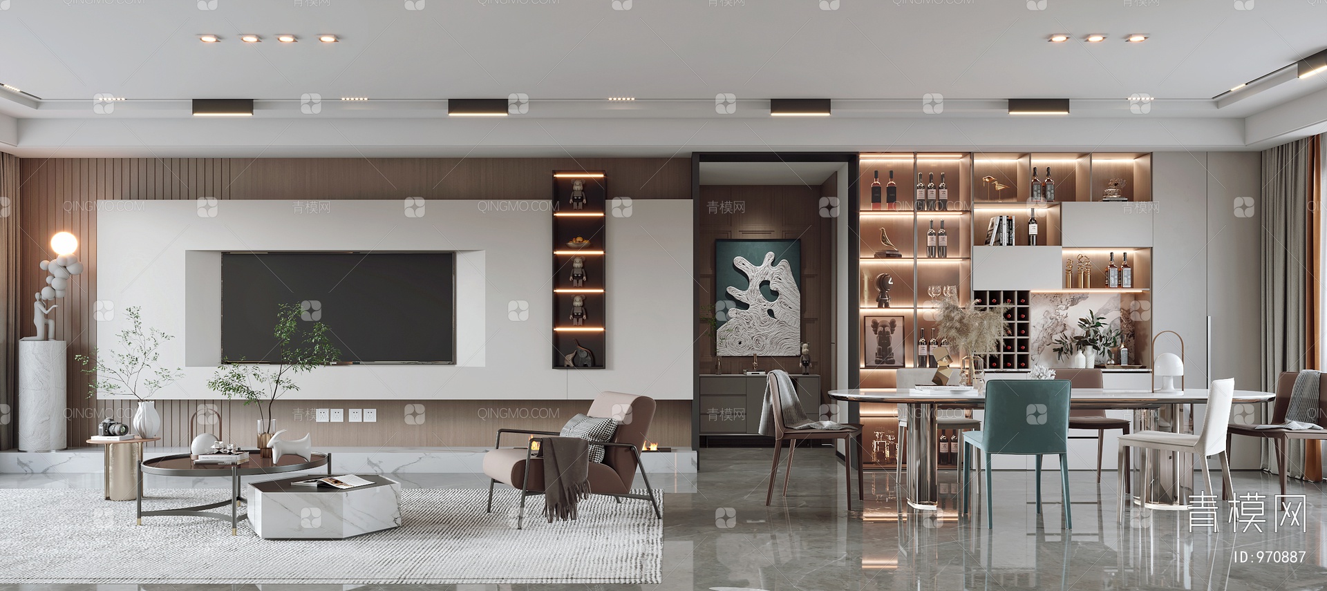 【客餐厅 沙发茶几组合 餐桌椅 酒柜3D模型】-现代VR有灯光有贴图MAX2016客餐厅 沙发茶几组合 餐桌椅 酒柜3d模型下载 ...
