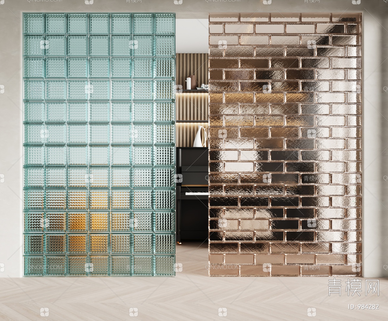现代玻璃砖隔断模型SU模型下载[ID:110118153]_建E室内设计网