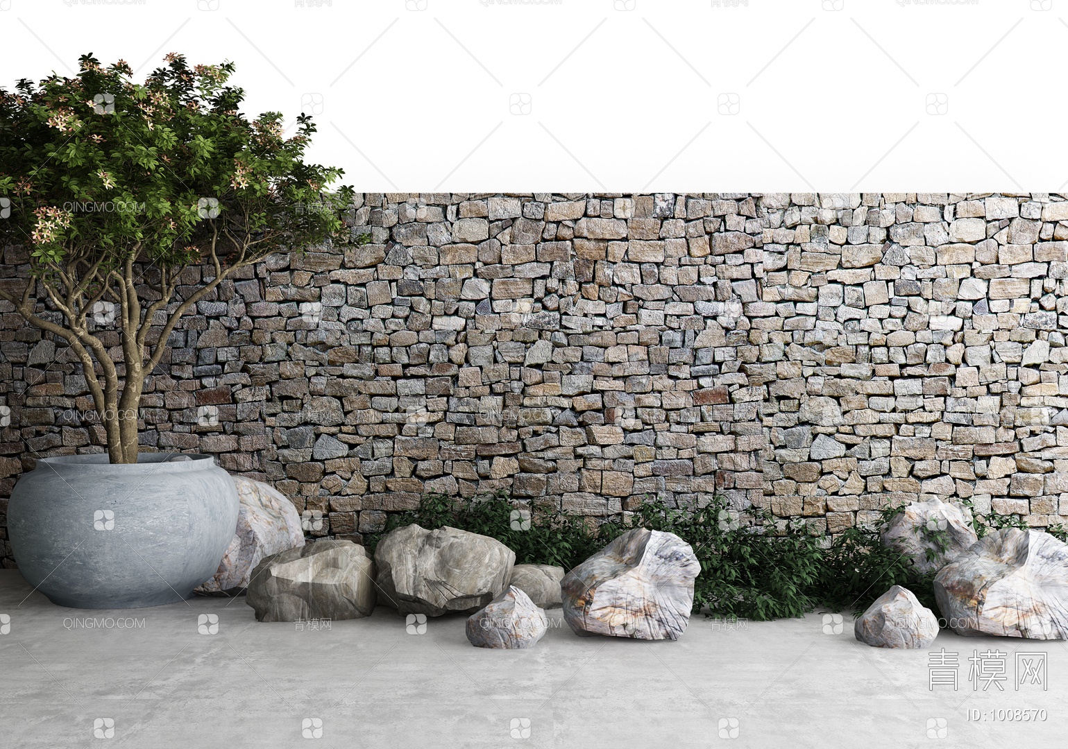 现代乡村石头围墙su模型下载_ID11925226_sketchup模型下载-欧模网