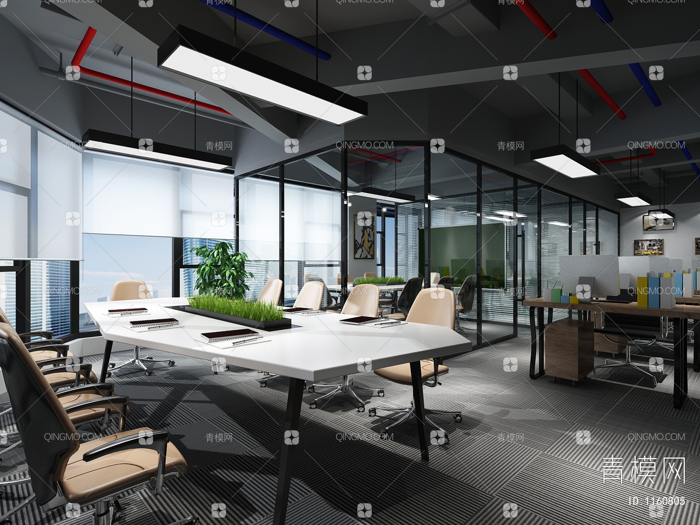 班台老板桌办公桌效果图设计|3D|Product|遇他设计_Original作品-站酷ZCOOL