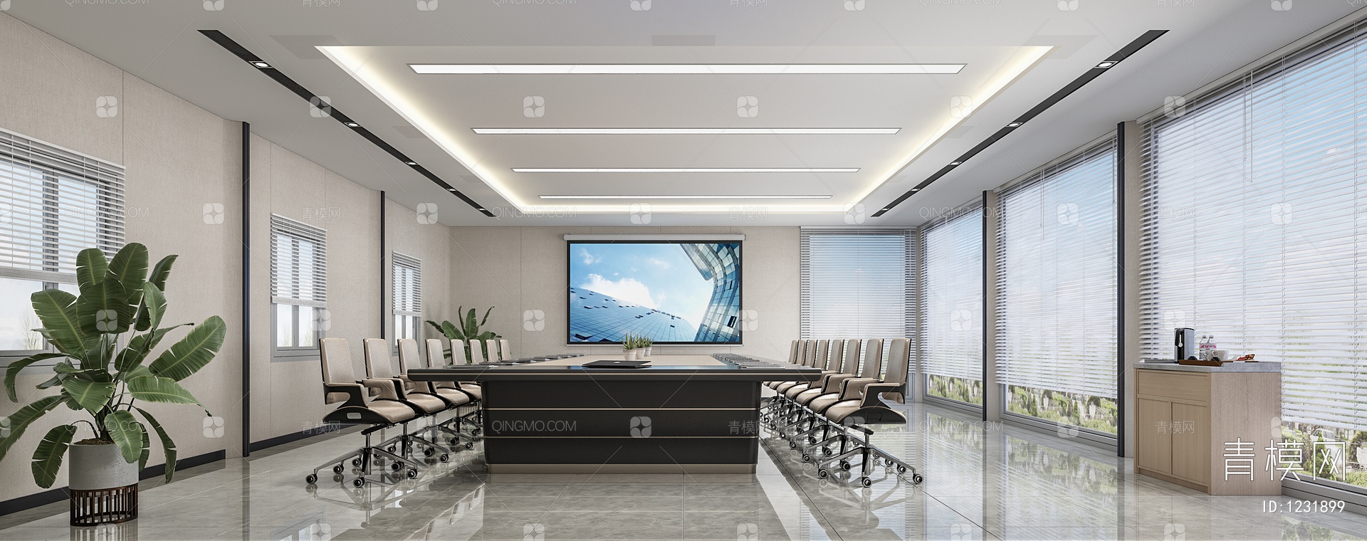 【会议室3D模型】-现代VR有灯光有贴图MAX2014会议室3d模型下载-ID1231899-免费3Dmax模型库 - 青模3d模型网