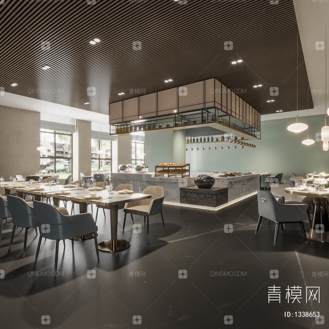 【自助餐厅3D模型】-现代VR有灯光有贴图MAX2016自助餐厅3d模型下载-ID1338653-免费3Dmax模型库 - 青模3d模型网