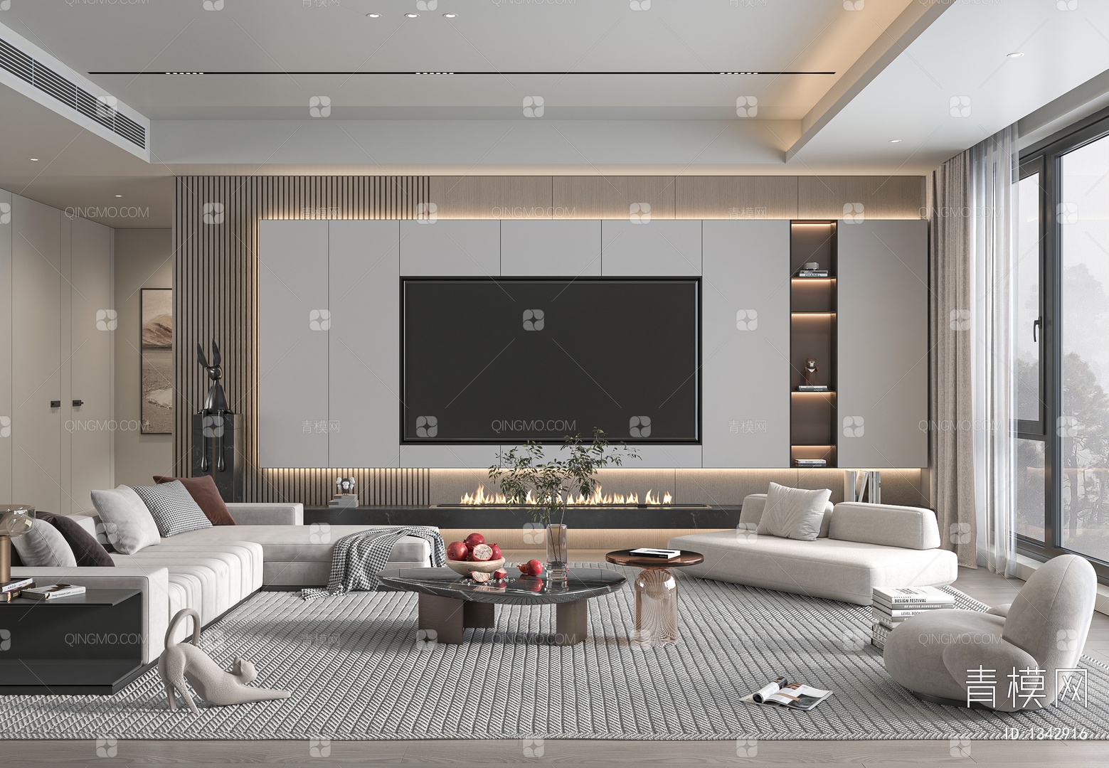 【客厅3D模型】-现代VR有灯光有贴图MAX2016客厅3d模型下载-ID1342916-免费3Dmax模型库 - 青模3d模型网