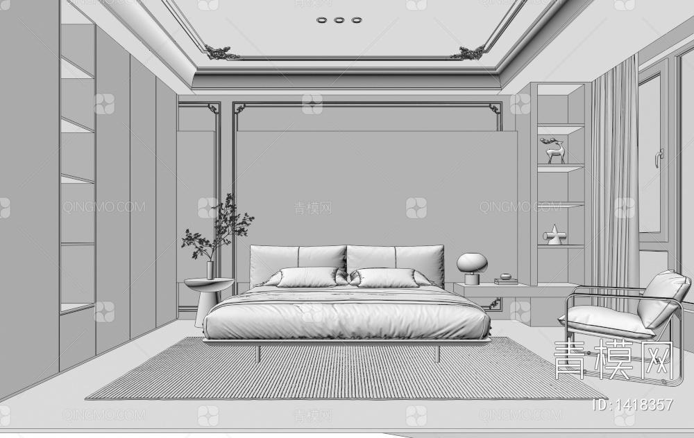 【卧室3D模型】-VR侘寂有灯光有贴图MAX2016卧室3d模型下载-ID1418357-免费3Dmax模型库 - 青模3d模型网