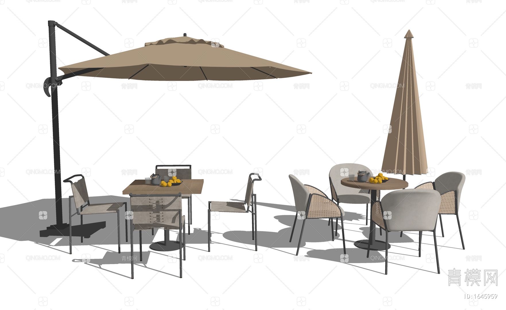 北欧户外桌椅组合遮阳伞座椅咖啡椅餐桌椅组合3d模型下载-【集简空间】「每日更新」