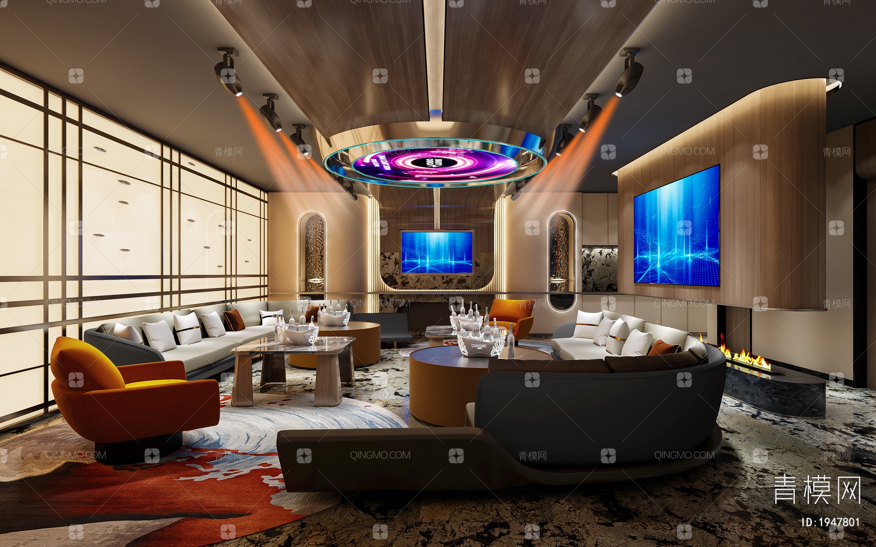 【暖色KTV包厢3D模型】-现代VR有灯光有贴图MAX2016暖色KTV包厢3d模型下载-ID1947801-免费3Dmax模型库 - 青模3d模型网