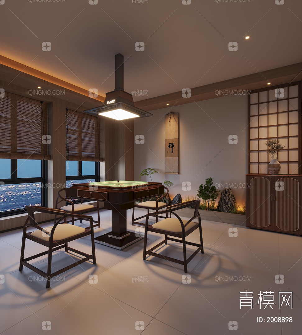 【麻将室3D模型】-VR侘寂有灯光有贴图MAX2016麻将室3d模型下载-ID2008898-免费3Dmax模型库 - 青模3d模型网