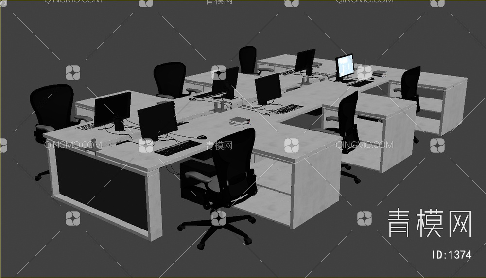办公桌卡座椅组合3D模型下载【ID:1374】