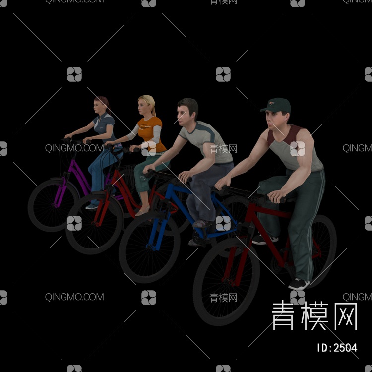 动画骑自行车4人3D模型下载【ID:2504】