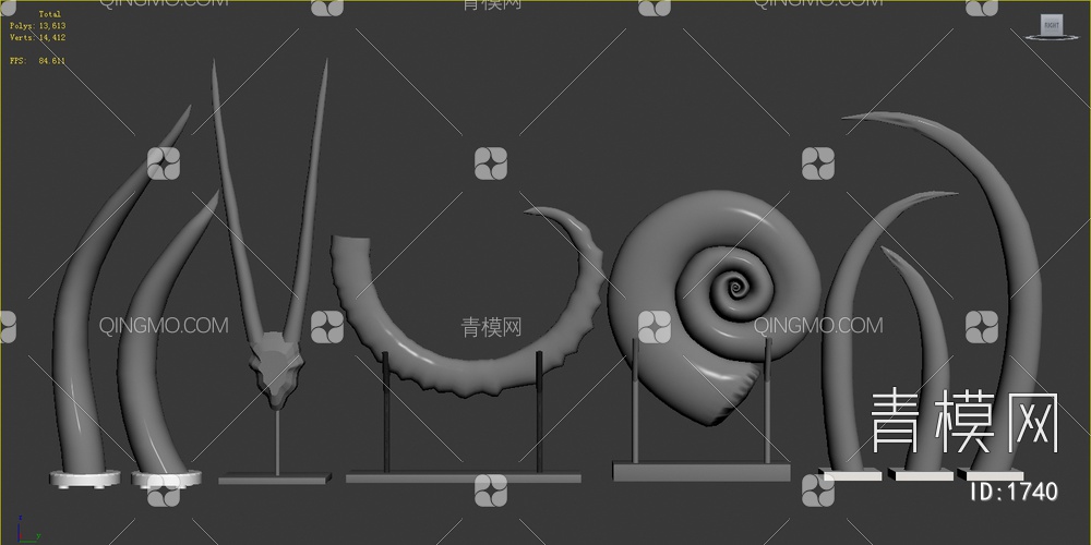 象牙 海螺 牛角 羚羊角3D模型下载【ID:1740】