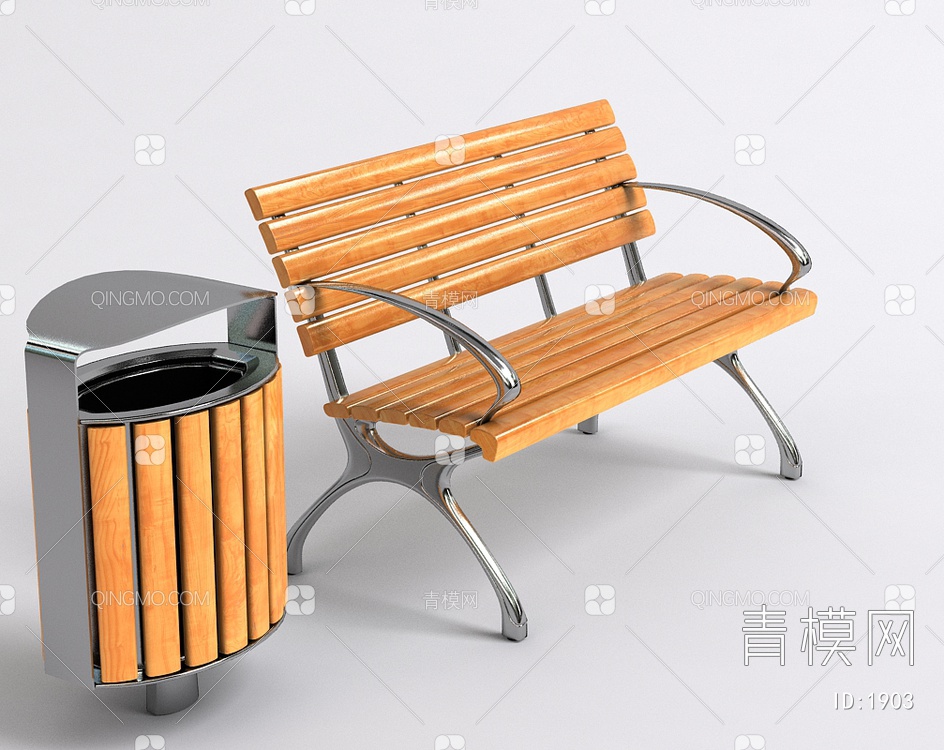 公园椅公园垃圾箱公共椅3D模型下载【ID:1903】