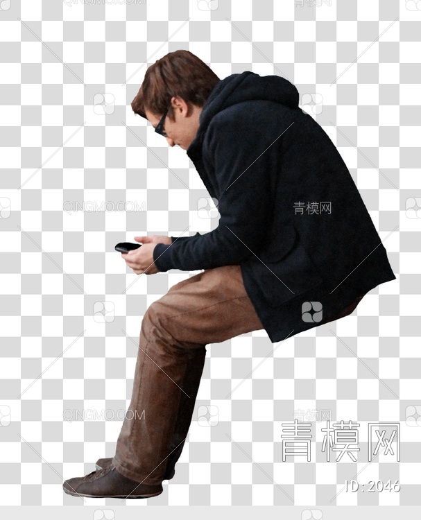侧面平视坐着双手玩手机的男人psd下载【ID:2046】