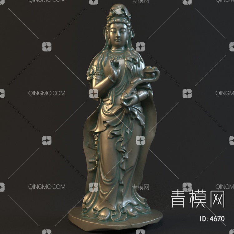观音铜器雕塑3D模型下载【ID:4670】