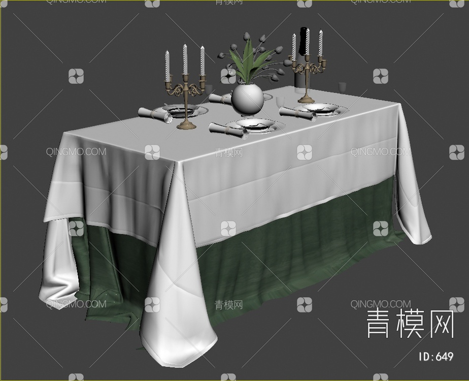餐厅餐桌带台布3D模型下载【ID:649】