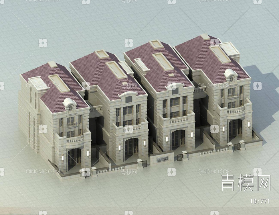 联排别墅3D模型下载【ID:771】