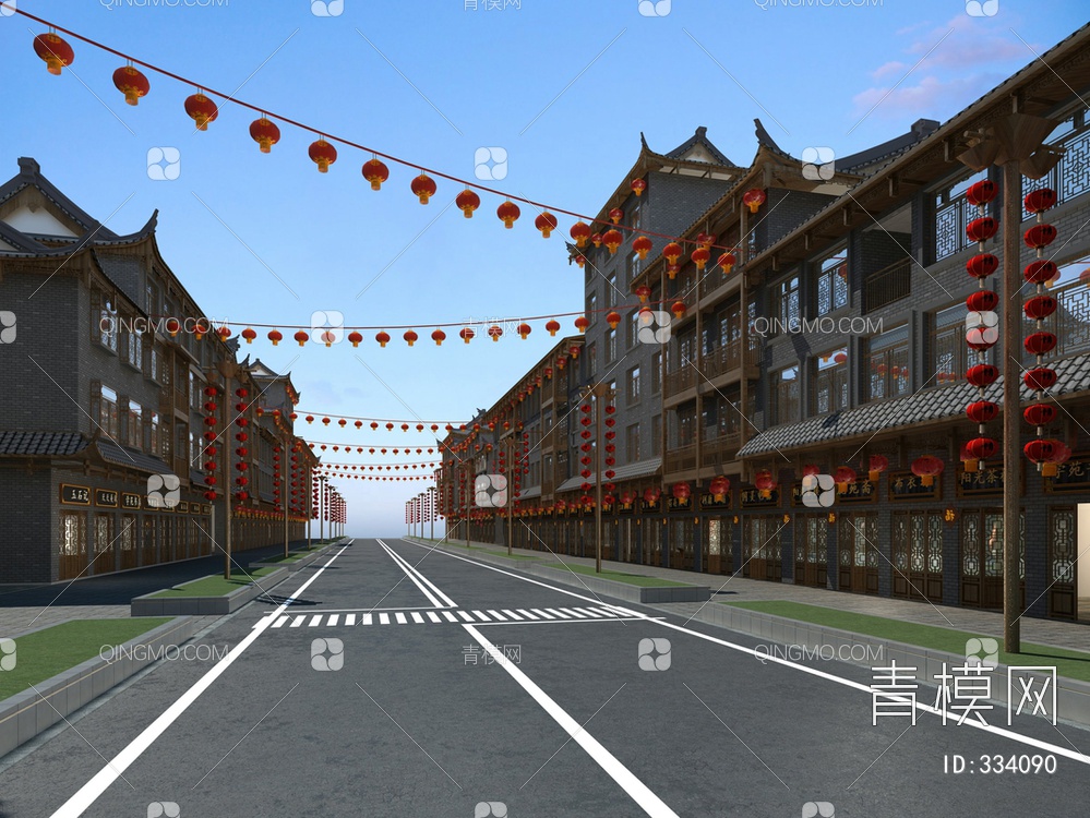 古镇商业街3D模型下载【ID:334090】