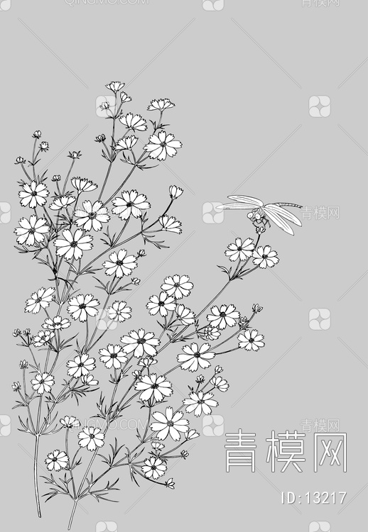 蜻蜓与花卉【ID:13217】