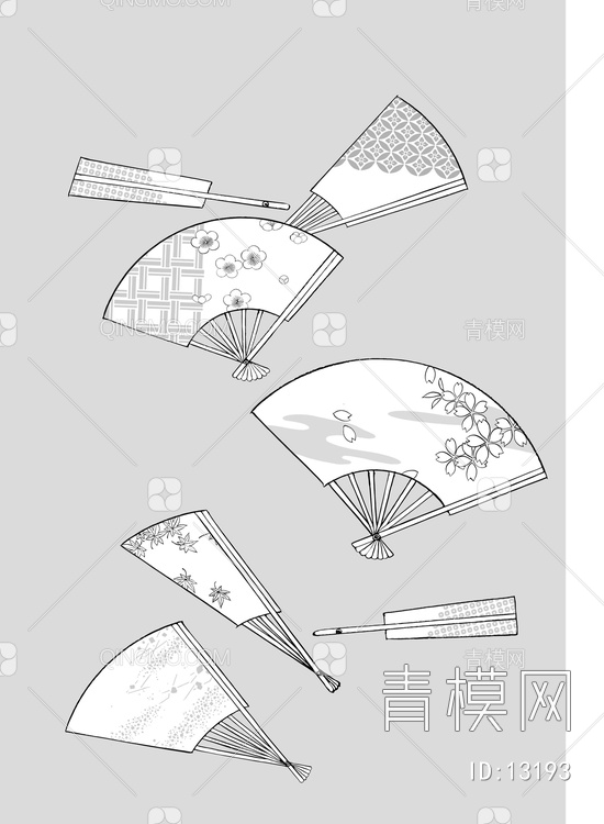 日本扇子、樱花、梅花、背景图案【ID:13193】