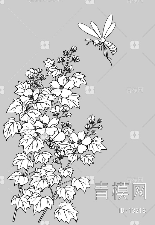 蜜蜂与芙蓉花【ID:13218】