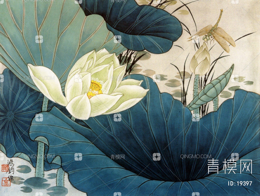 工笔国画荷花贴图下载【ID:19397】