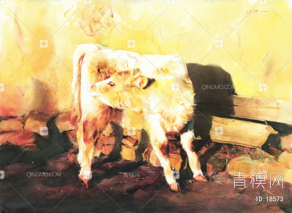 关维兴 夕阳下的牛犊贴图下载【ID:18573】