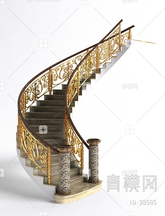 玫瑰金栏杆楼梯3D模型下载【ID:28585】