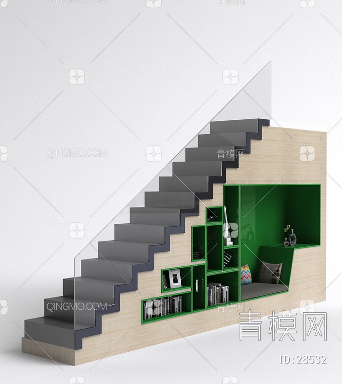 楼梯带书柜3D模型下载【ID:28532】