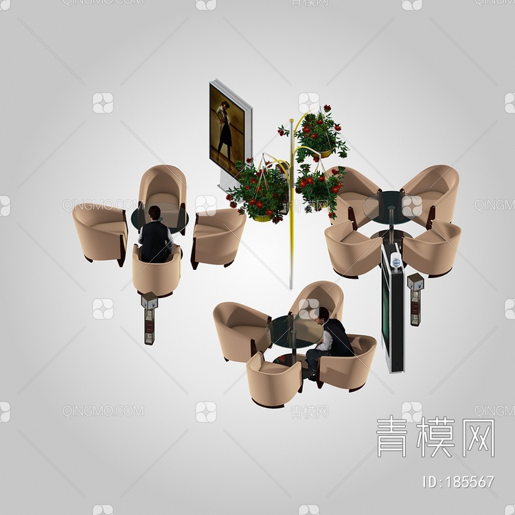 搞精度带广告灯树咖啡座3D模型下载【ID:185567】